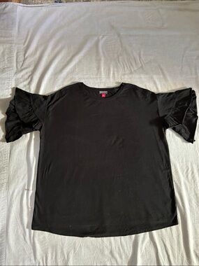 Vince Camuto 100% Cotton Black Ruffled Short Sleeve Tee